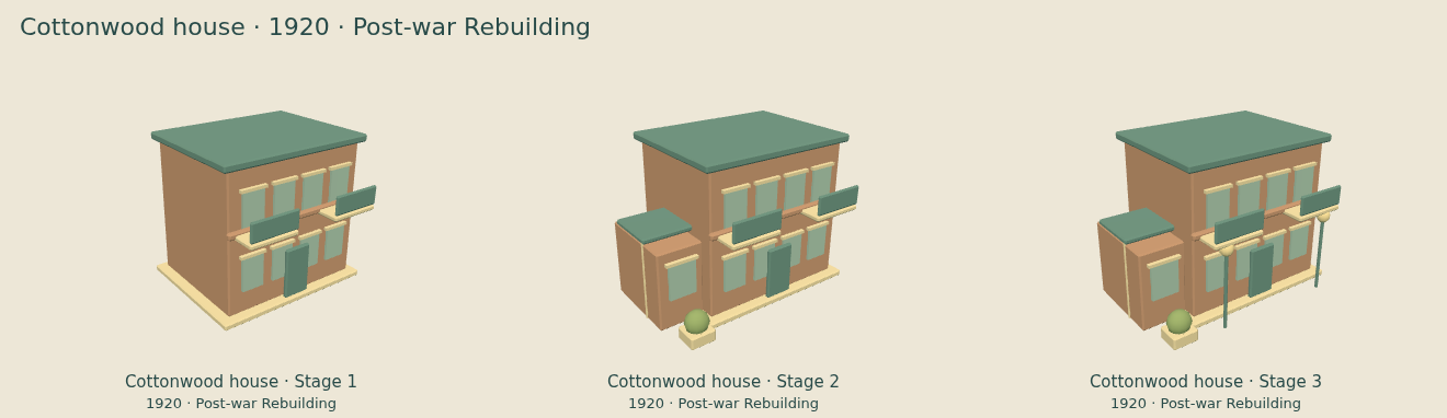 Cottonwood house — Post-war Rebuilding upgrade comparison