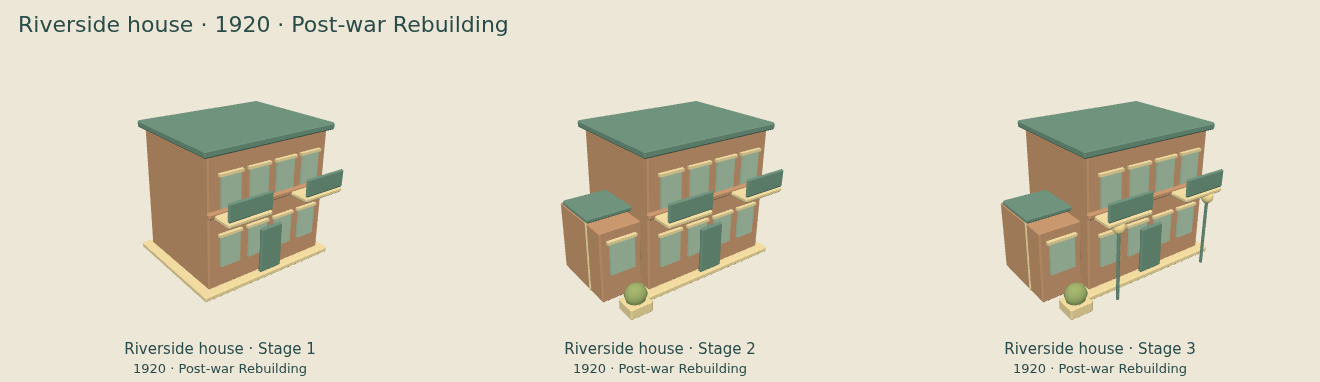 Riverside house — Post-war Rebuilding upgrade comparison