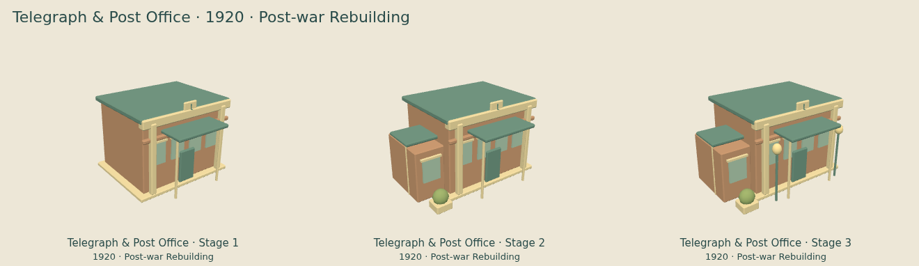 Telegraph & Post Office — Post-war Rebuilding upgrade comparison