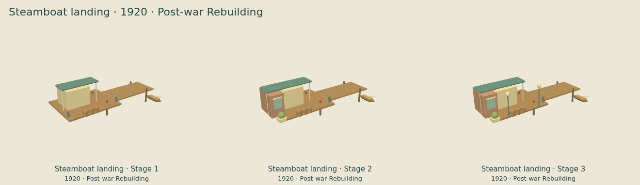 Steamboat landing — Post-war Rebuilding upgrade comparison