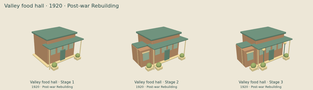 Valley food hall — Post-war Rebuilding upgrade comparison