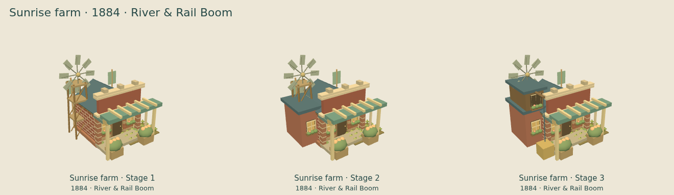 Sunrise farm — River & Rail Boom upgrade comparison