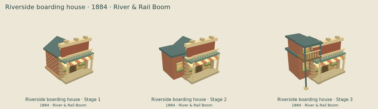 Riverside boarding house — River & Rail Boom upgrade comparison