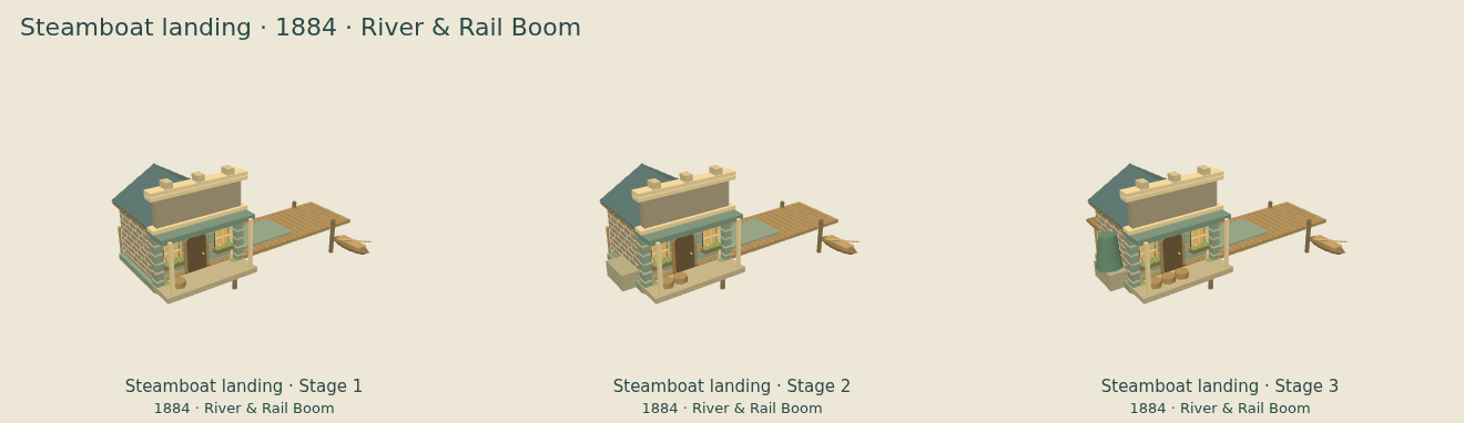 Steamboat landing — River & Rail Boom upgrade comparison
