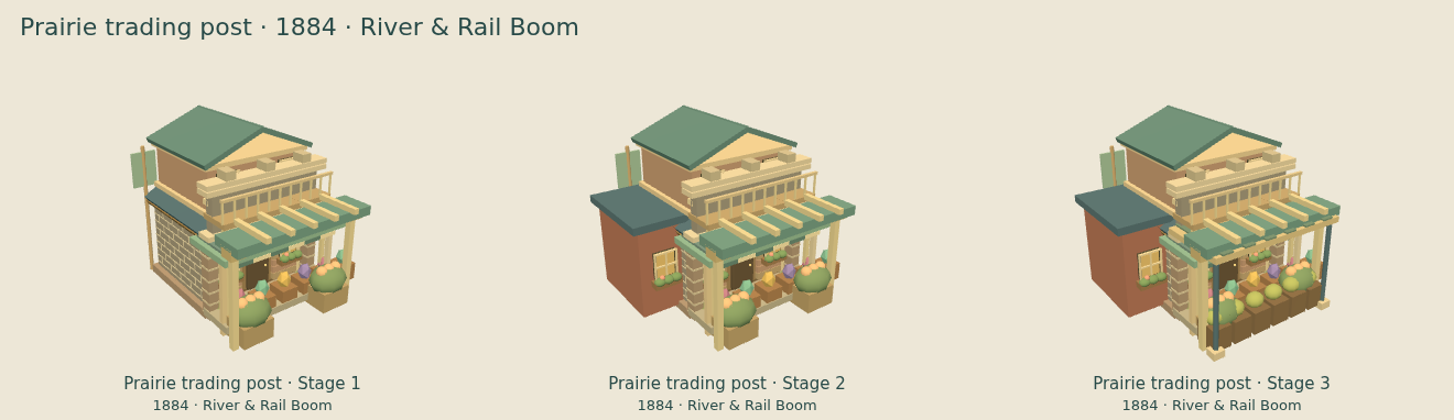 Prairie trading post — River & Rail Boom upgrade comparison