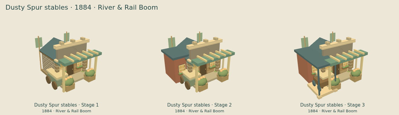 Dusty Spur stables — River & Rail Boom upgrade comparison