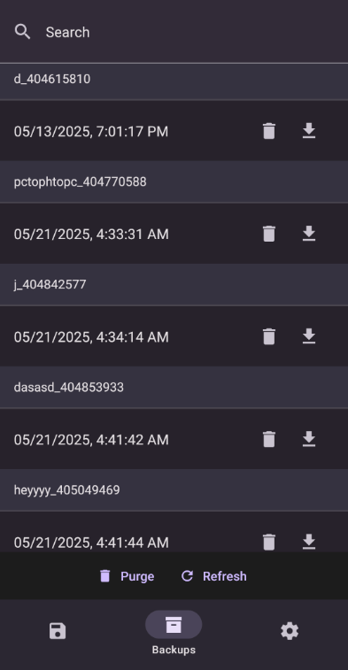 Backups Screen