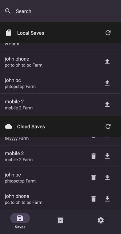 Saves Screen