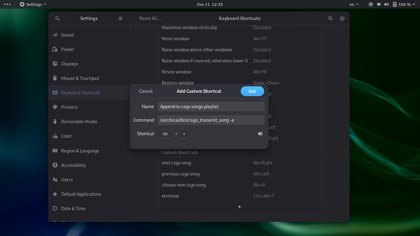 how to add keyboard shortcuts in GNOME