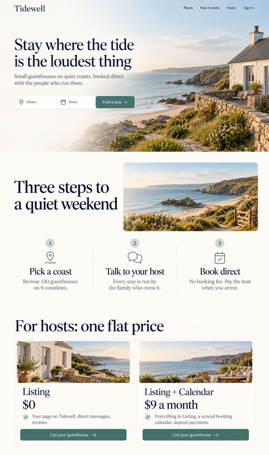 Three generated sections stacked as one page