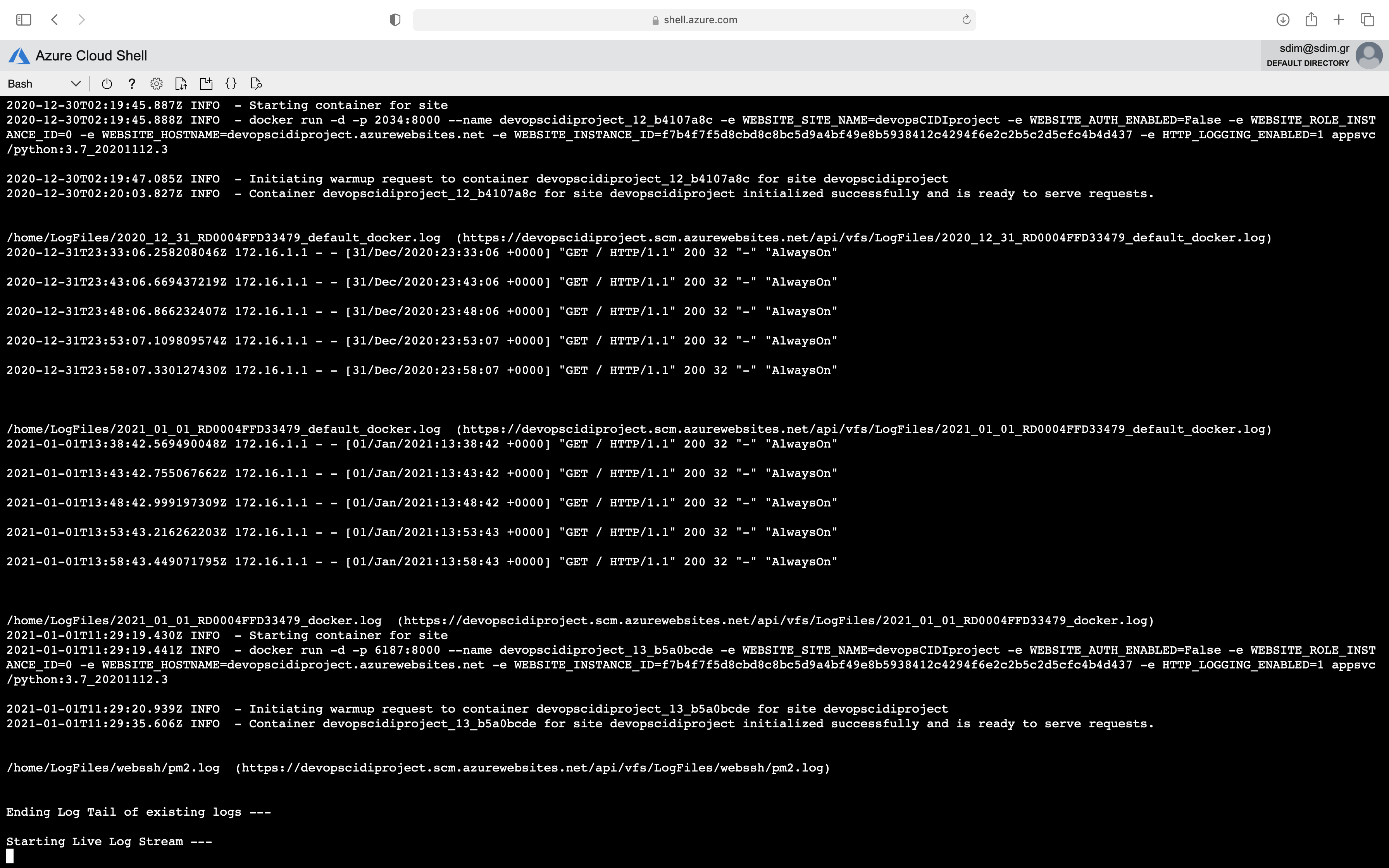 Output of streamed log files from deployed application