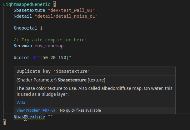 Syntax highlighting in vmt files