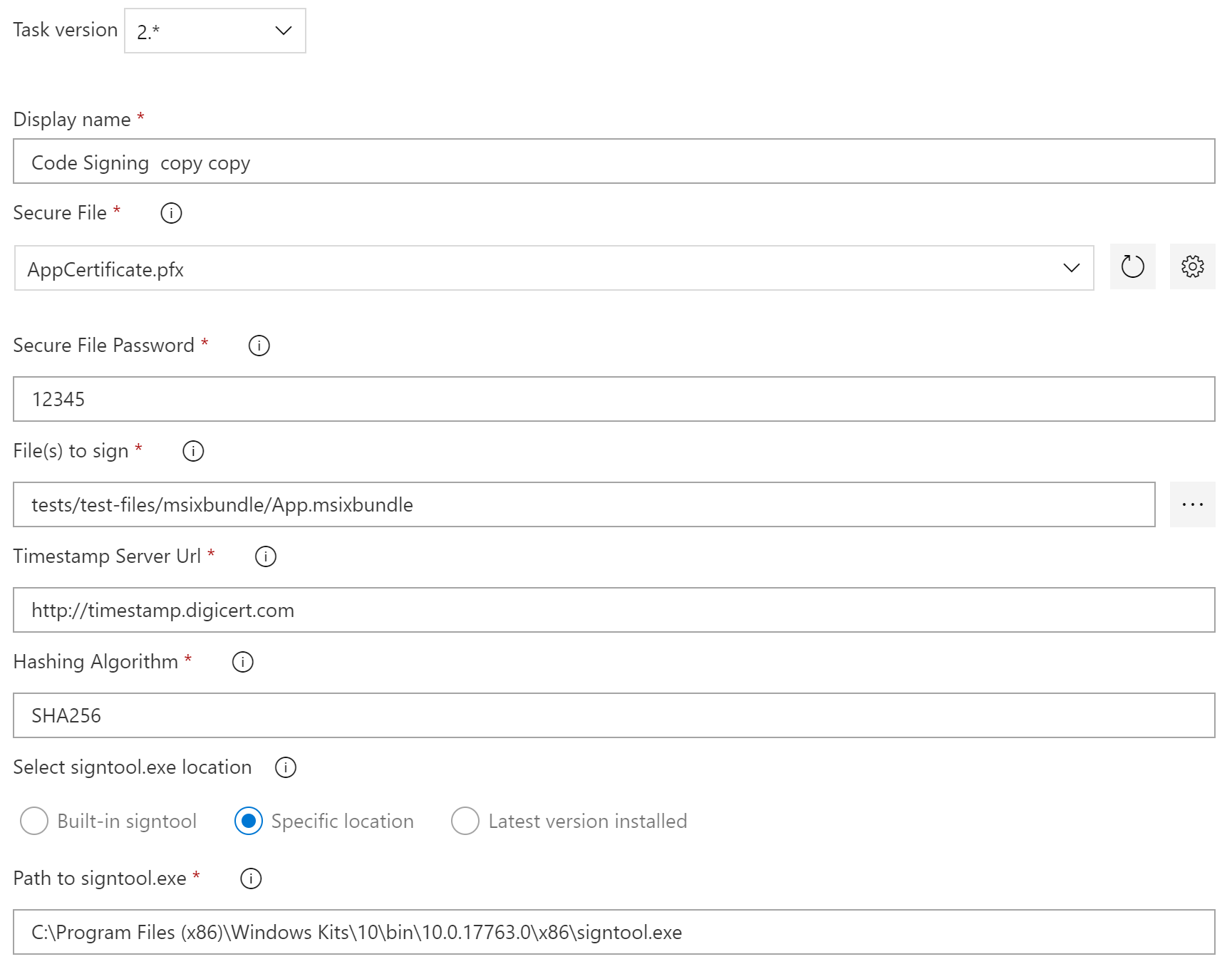 Code Signing parameters