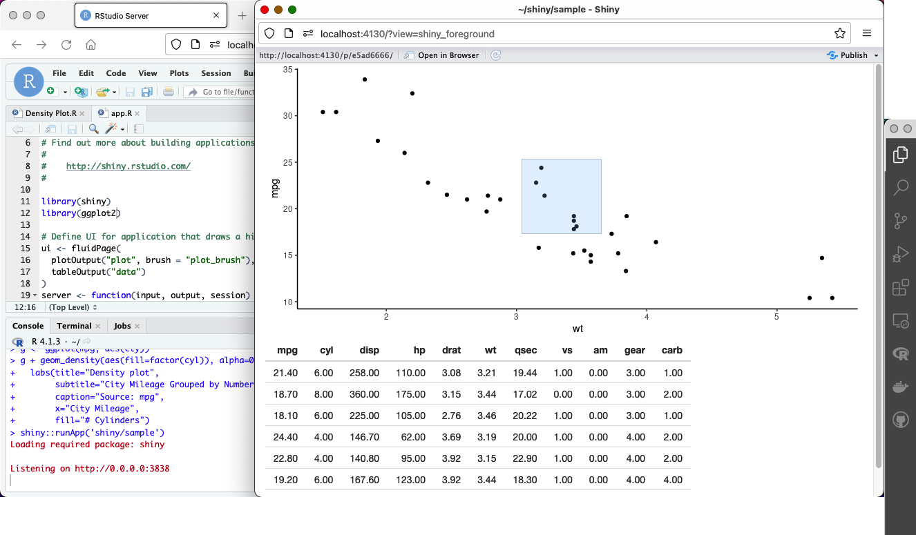 Shiny app graph brushing