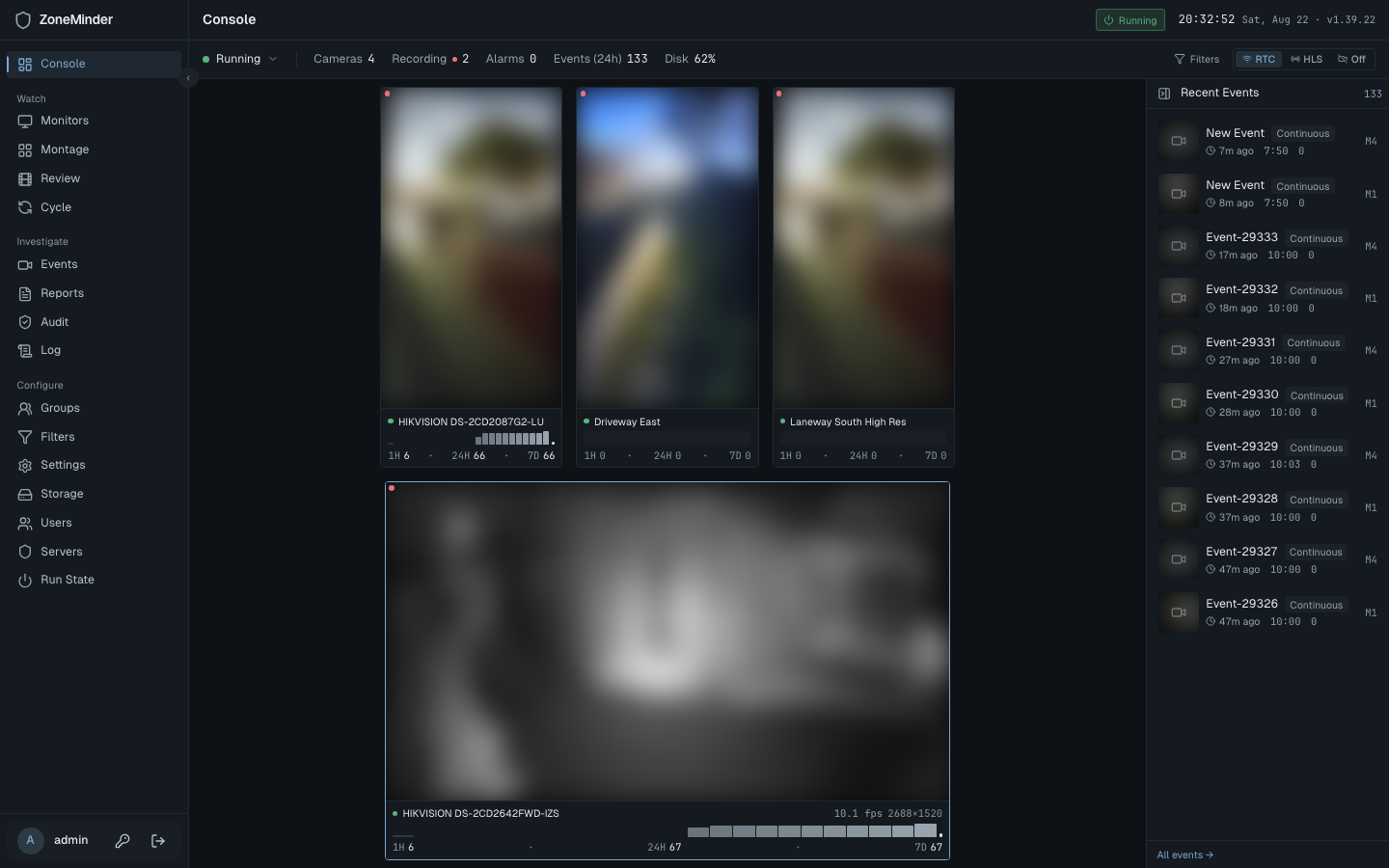 Modern skin — a camera wall filling the frame under a single status line