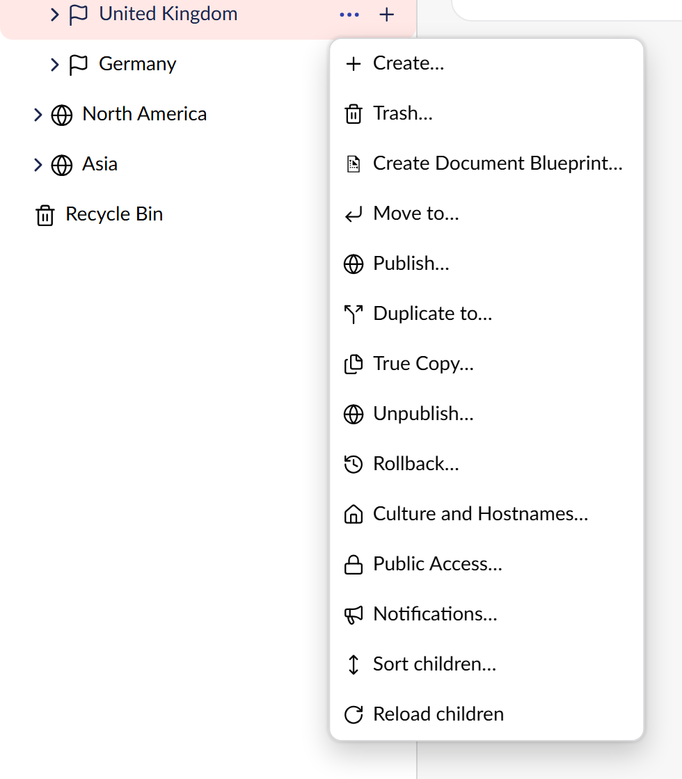 The content tree menu, with True Copy… sitting below Umbraco's own Duplicate to…