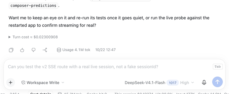 Typing a draft, the continuation ghost appearing, and Tab accepting it