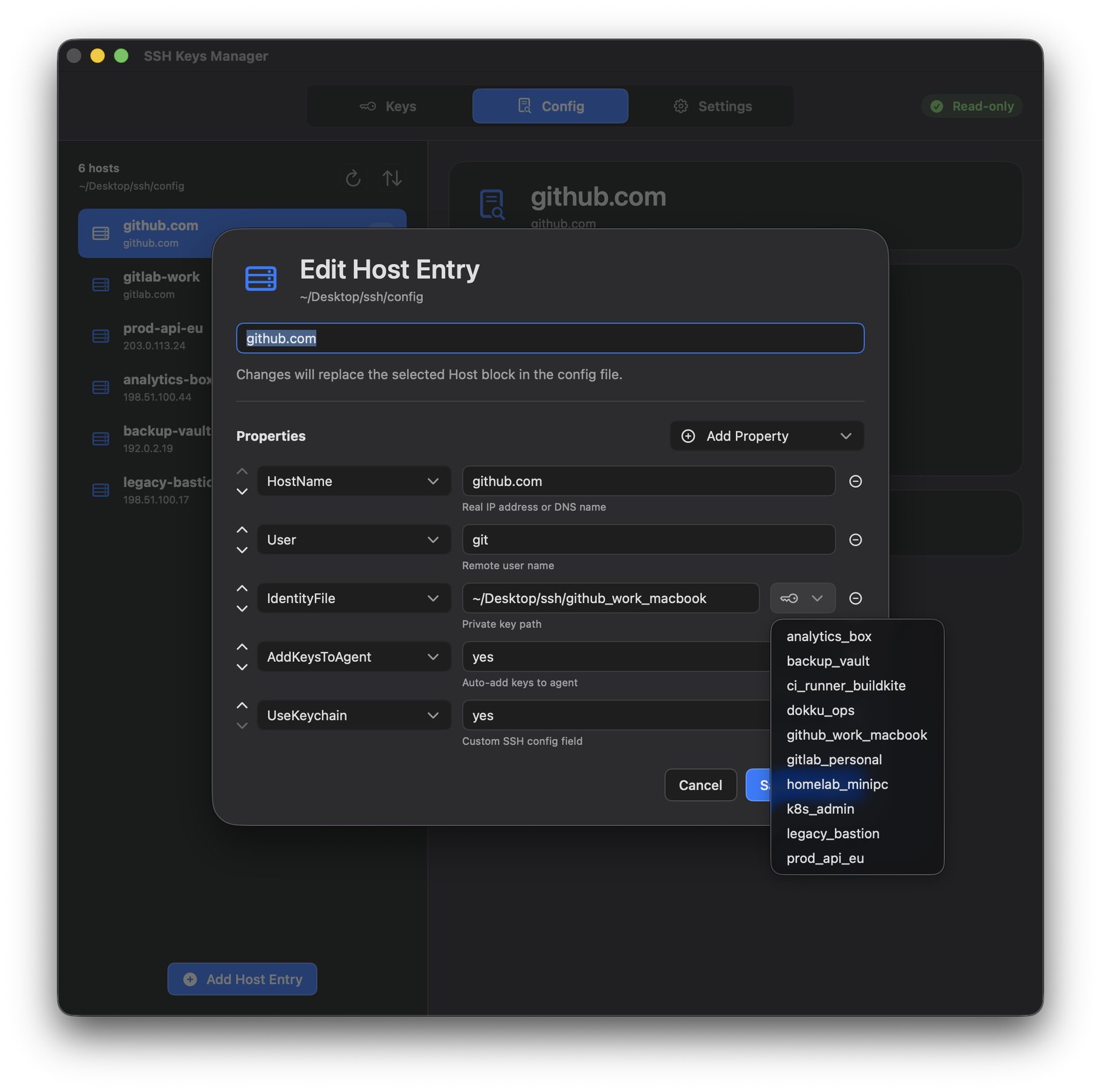 SSH config editor