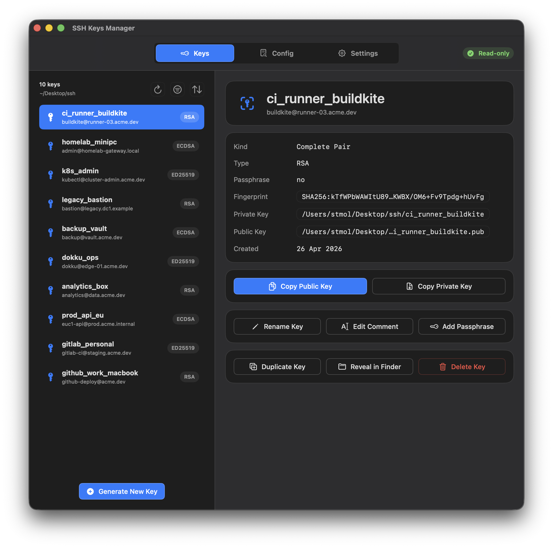 SSH Keys Manager screenshot