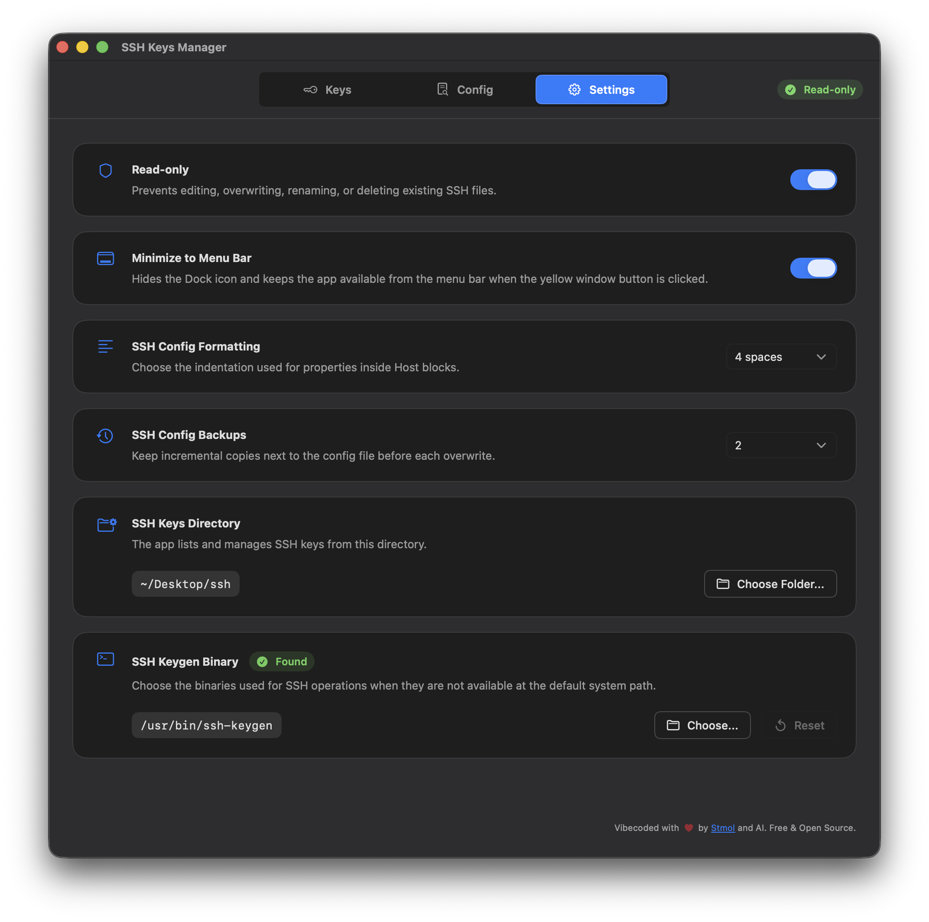 Settings and safety controls