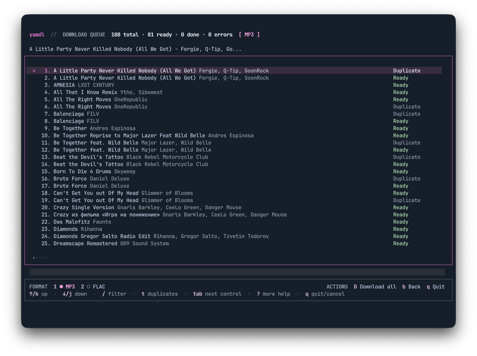 tracks list