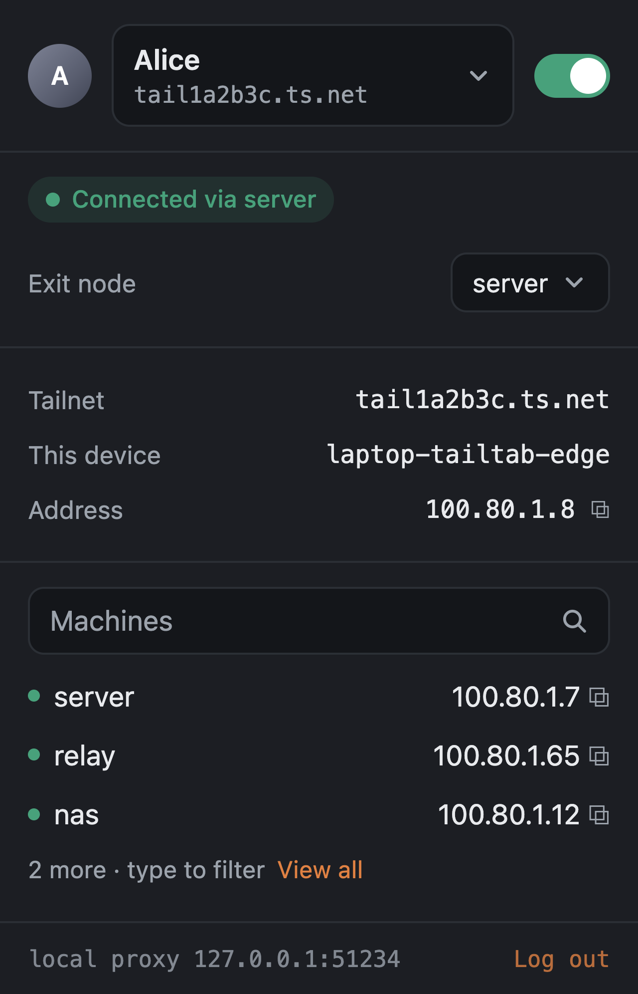 Exit node selected