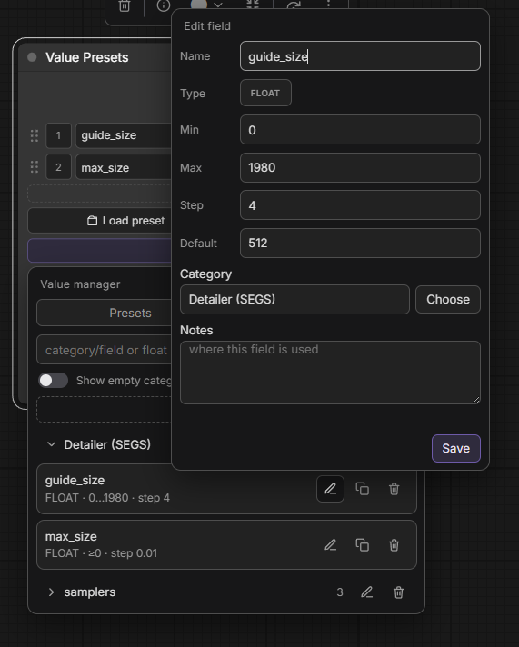 Edit field / Value manager Fields