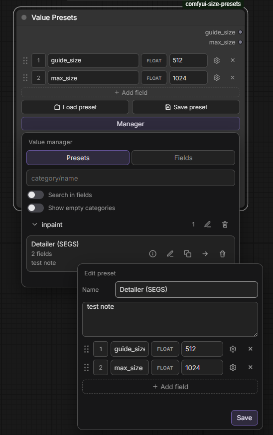 Value manager & Edit preset