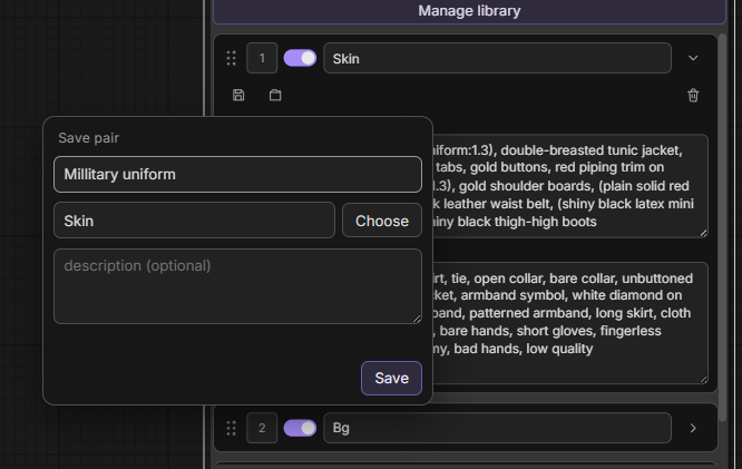 Save pair dialog