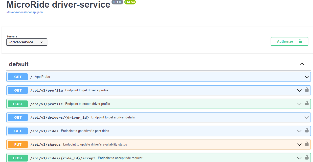 Driver service swagger doc