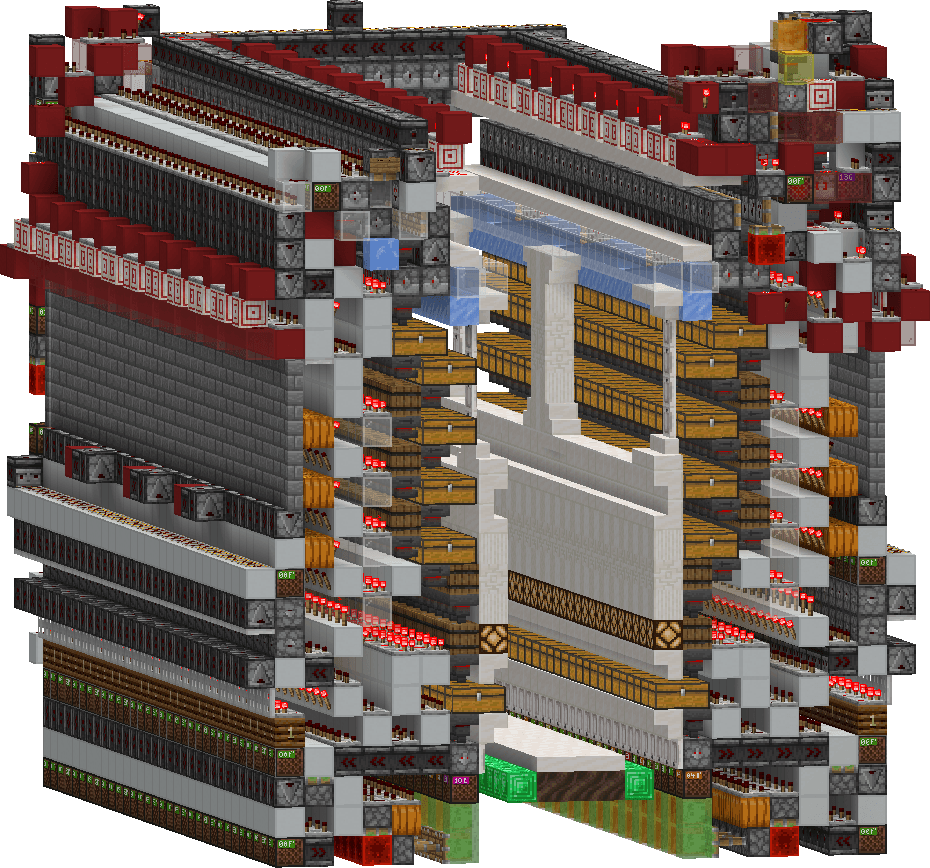 Shows bulk hall out of a distance in a downwards angle, with decoration.