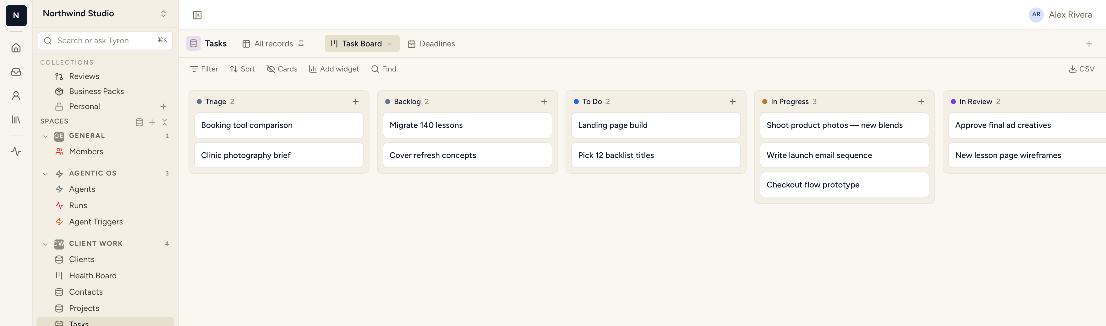 A task board in StoryOS