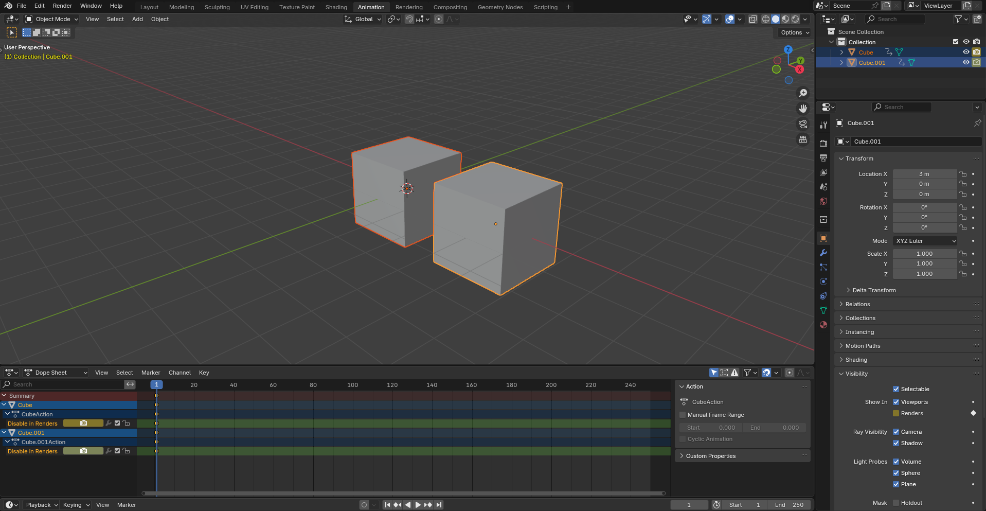 Blender window after Add Keyframe