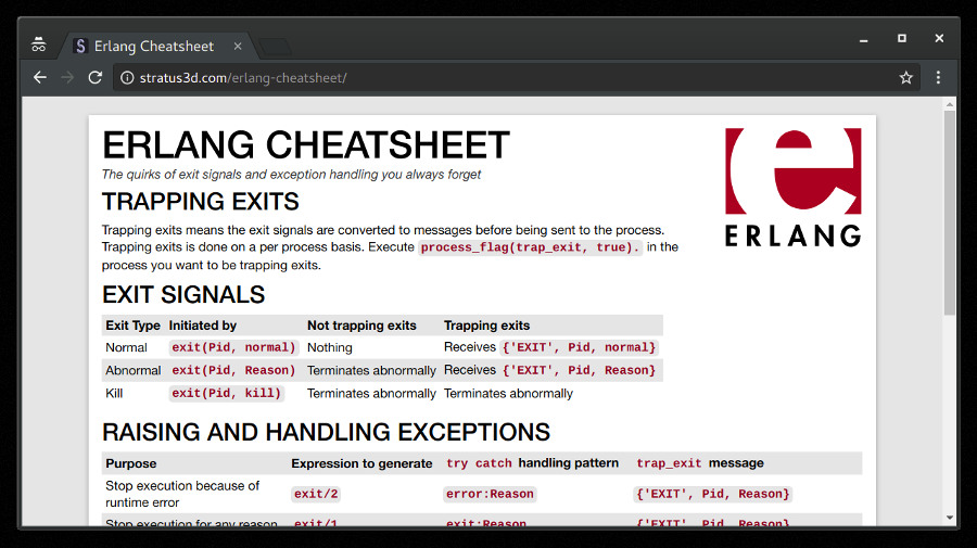 Erlang Cheatsheet screenshot