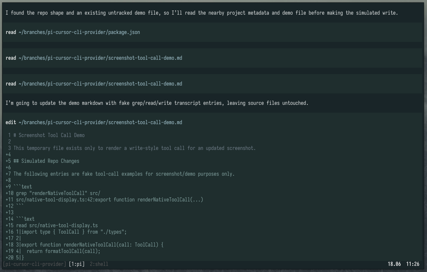 Terminal screenshot with extension output visible