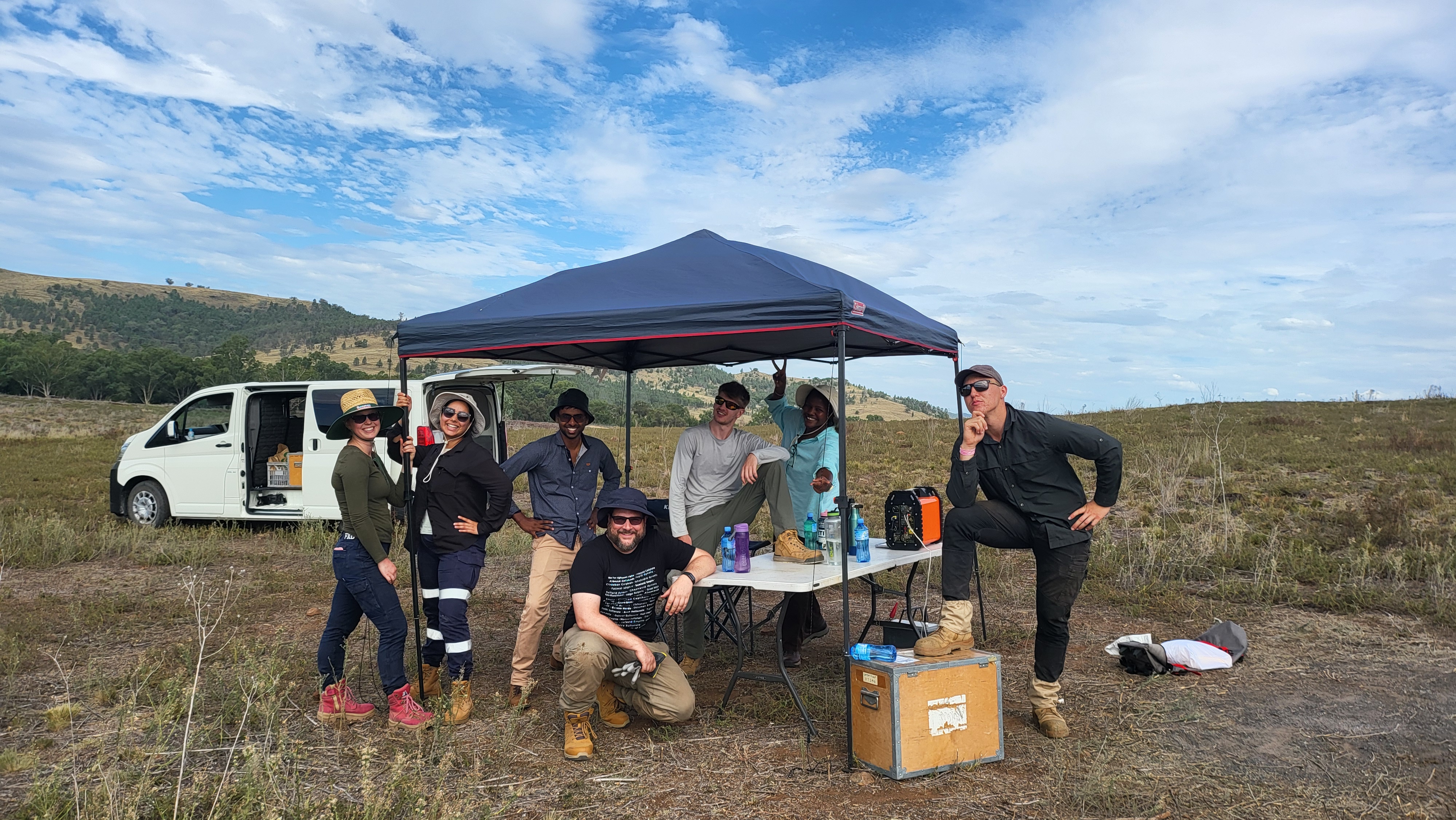 Students collecting geophysical data in the field