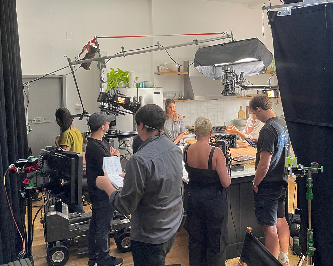 Behind the scenes production still — lighting setup