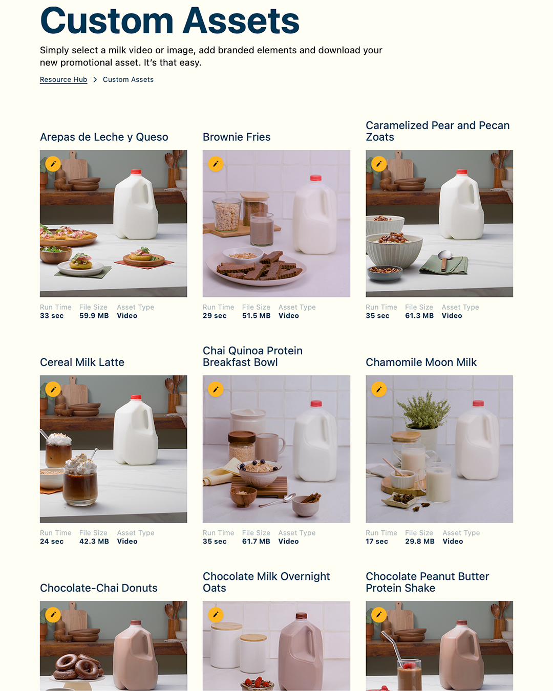MilkPEP Custom Asset Generator — template gallery grid