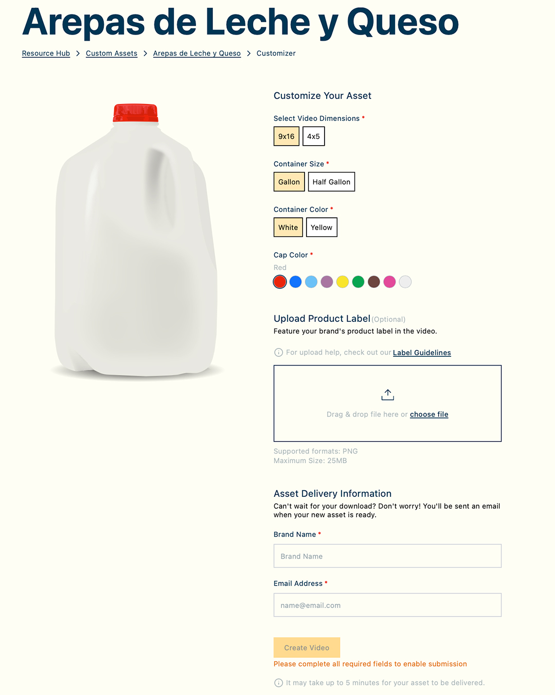 Asset detail page — recipe overview with run time, file size, and available options