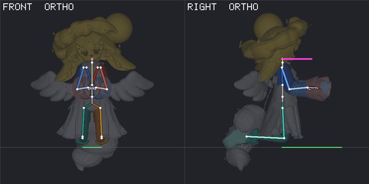 analysis render: skeleton from front and side