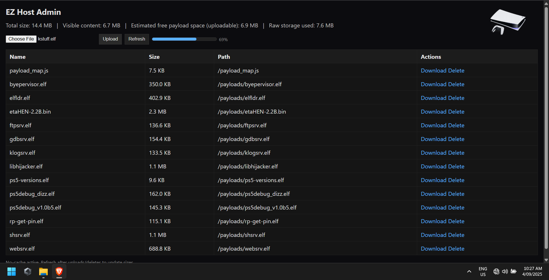 Admin with upload progress