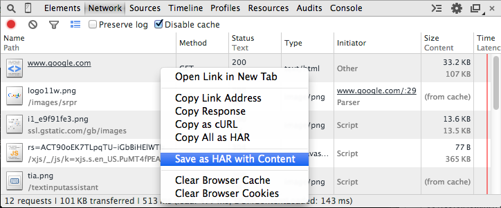 Creating a .har file