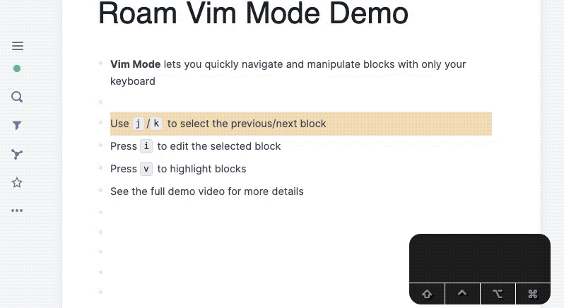 Roam Toolkit Vim Mode demo