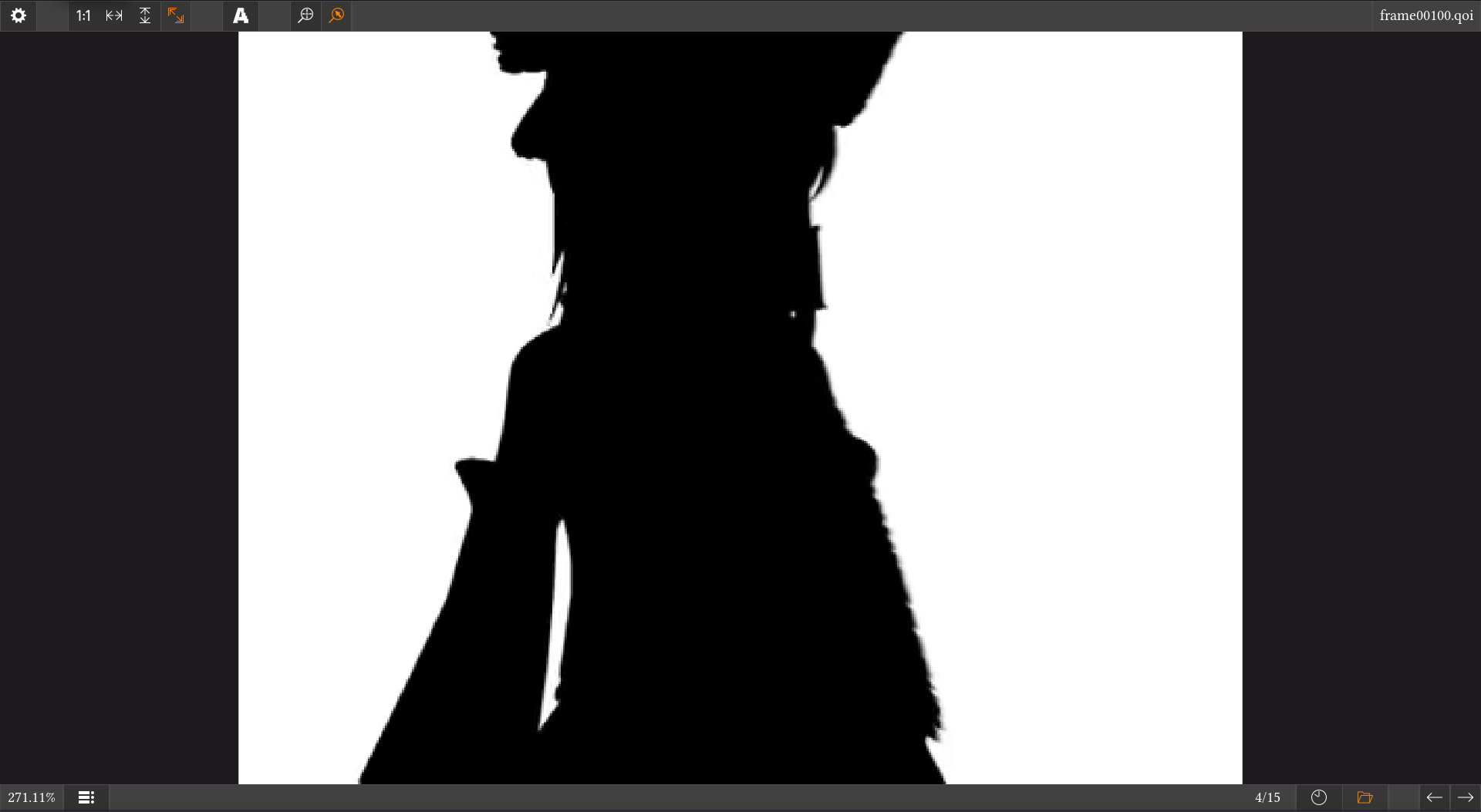 Screenshot of the image viewer, showing a frame from the Bad Apple music video. Screenshot of the image viewer, showing a frame from the Bad Apple music video.