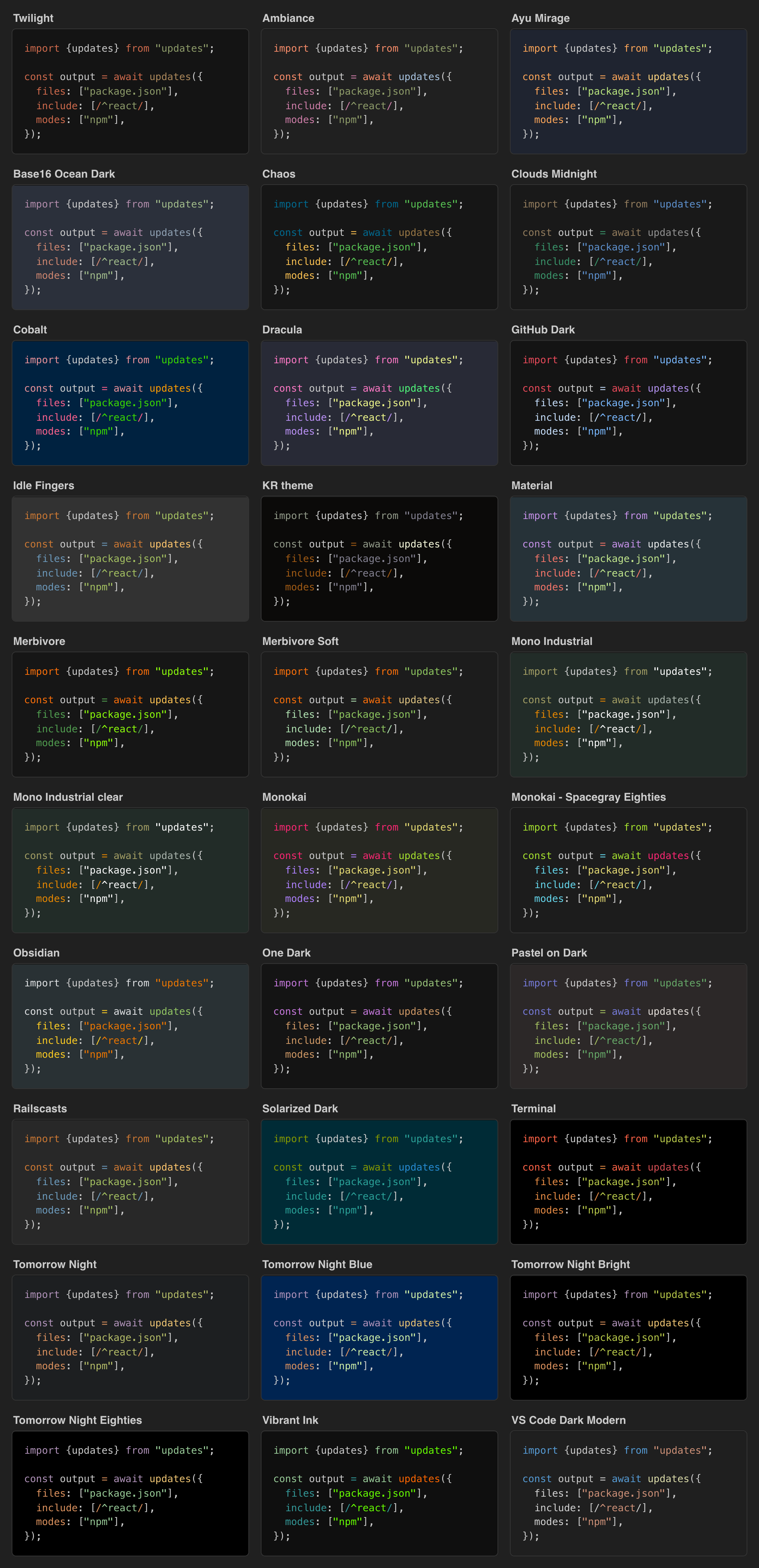 GitHub syntax themes