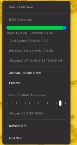 Siliv Application Menu Screenshot