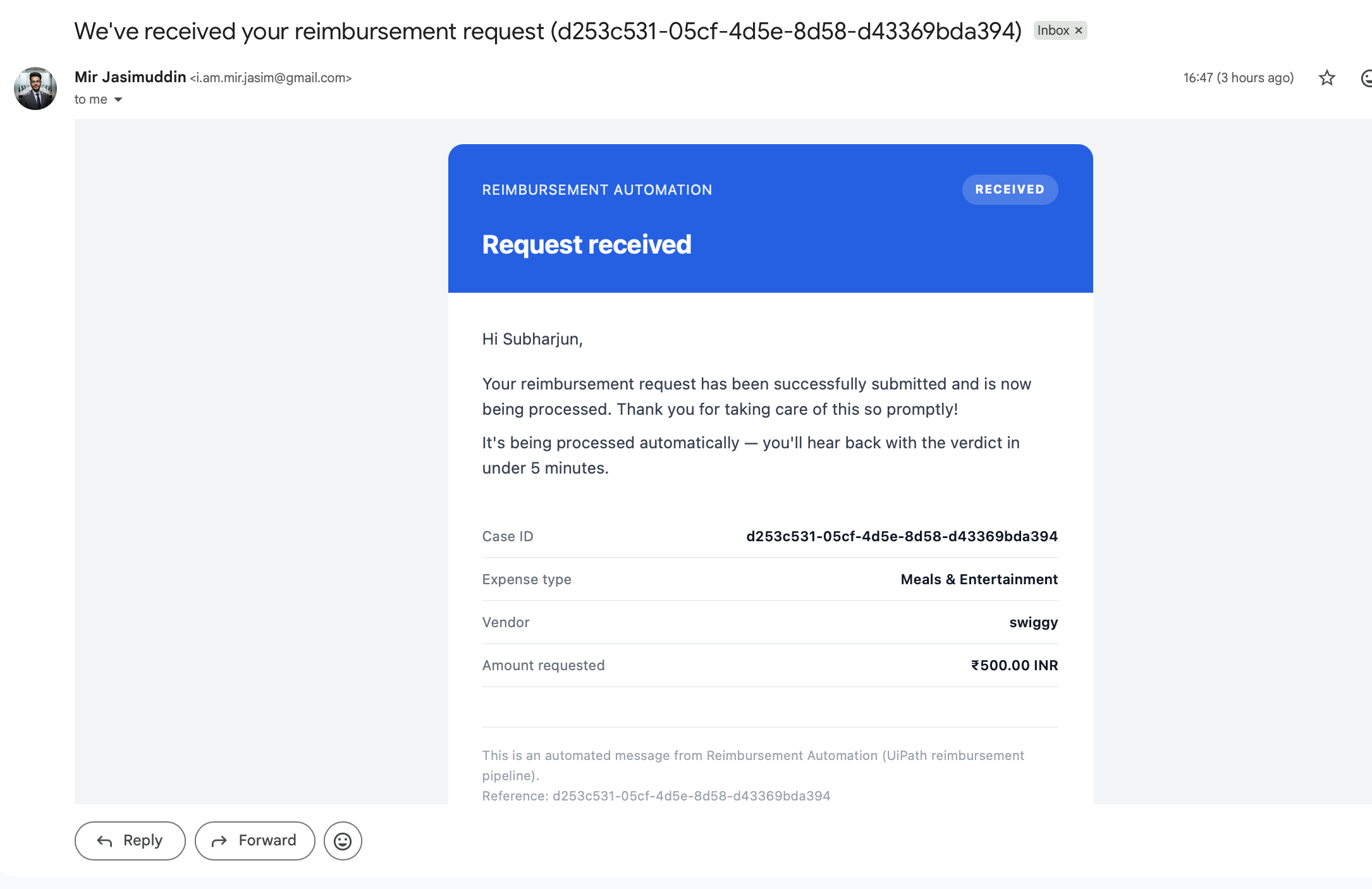 Receiver email notification
