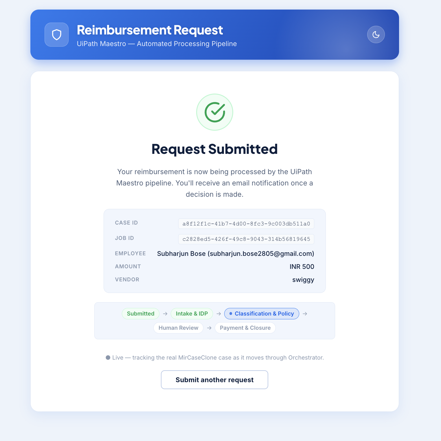 Live status tracker