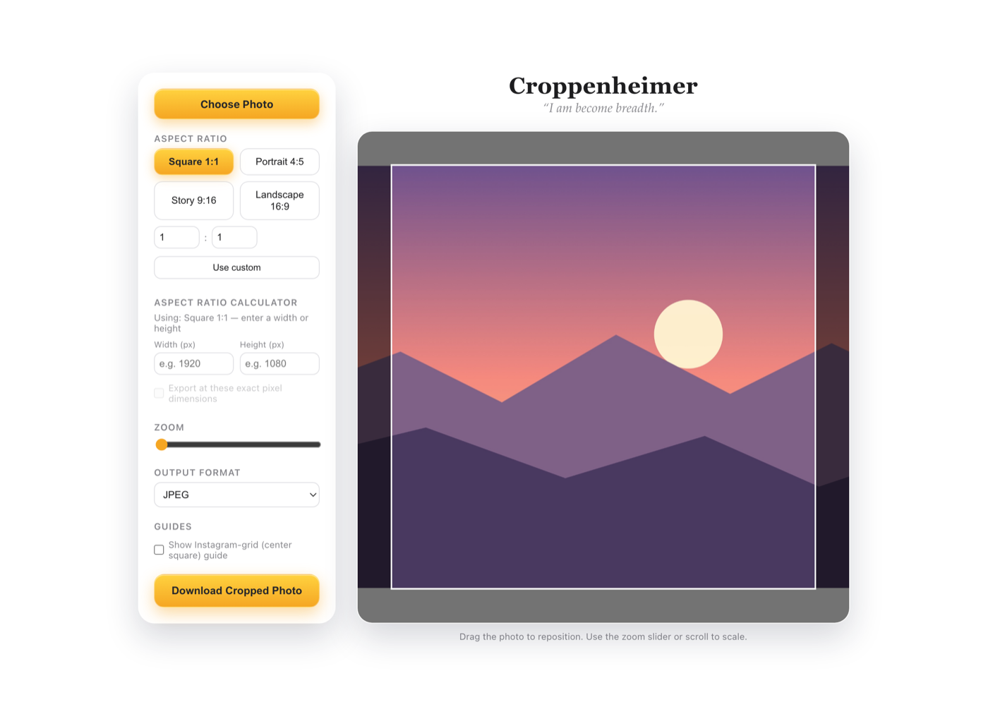 Croppenheimer running in a web browser in light mode
