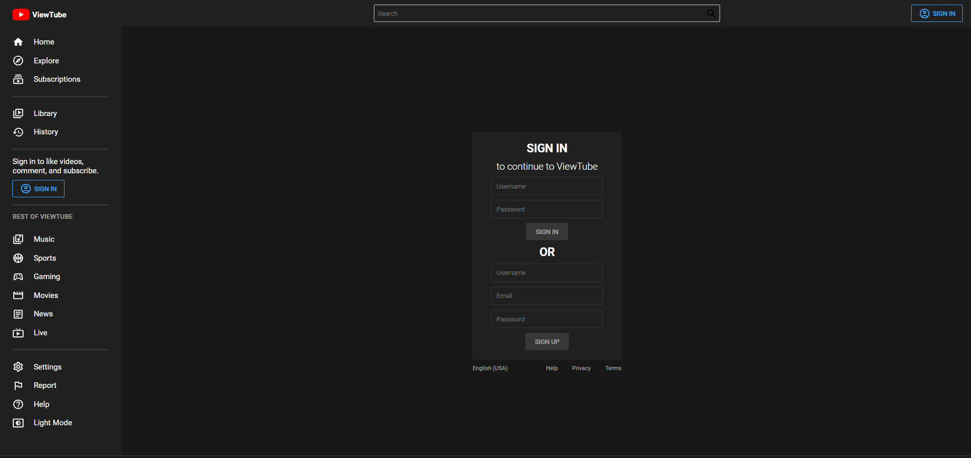 ViewTube SignInPage
